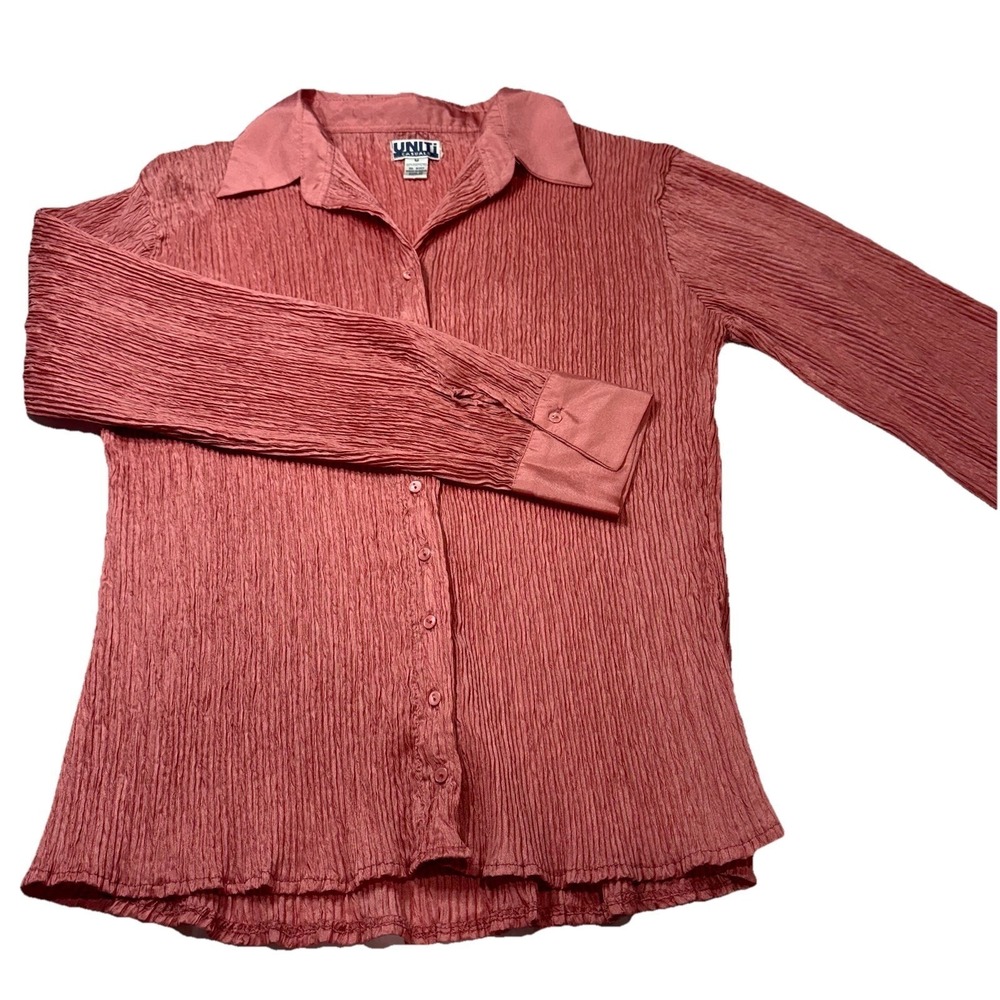 Uniti Women's Stretch Button-Up Blouse Pink Long Sleeve Size M Y2K 90s‎ Vintage